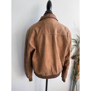 G-III Global Identity Mens Brown Leather Bomber Jacket Map Lining Vintage Size M